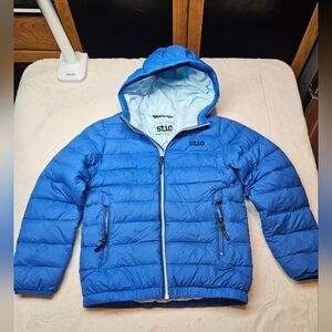 Stio Kids' Hometown Down Hooded Jacket Size S (8) Blue  Winter Coat EUC